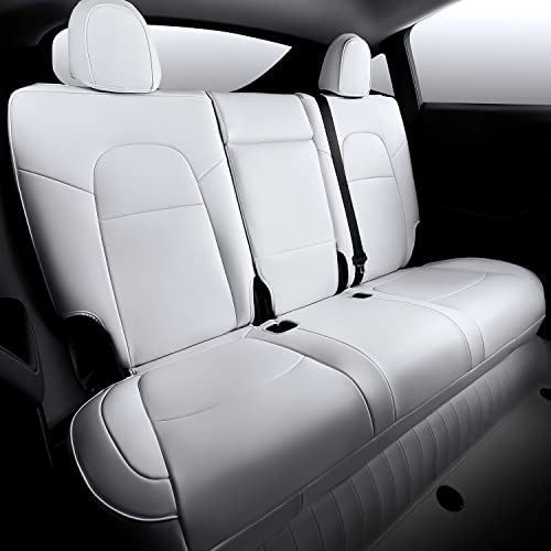 Maysoo Tesla Seat Covers Model Y White Car Seat Covers For Tesla Model Y 2023 2022 2021 2020 5 Seat Car Seat Cover Car Interior Cover All Weather Protection(White-Organosilicon,Model Y(Full Set)) #TOP5