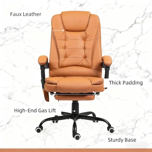 Image of Ergonomic Office Chair with Footrest and Heated,Update Massage Gaming Chair with 7 Vibration Point, Suit for Heavy People, High Back Reclining Chair,Light Brown