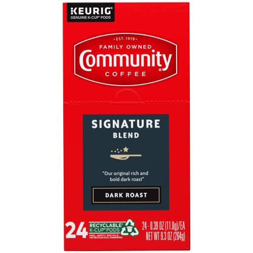 Image of Community Coffee Signature Blend 96 Count Coffee Pods, Dark Roast, Compatible with Keurig 2.0 K-cup Brewers, 24 Count (Pack of 4)