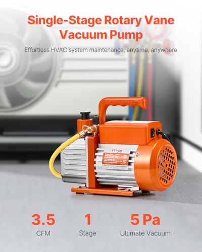 Image of VEVOR Vacuum Pump, 3.5 CFM, HVAC Single Stage Rotary Vane Vacuum Pump, for R134a R22 R410a Systems, Auto AC Vacuum Pump Kit with Oil Bottle, for Automotive Air Conditioner Maintenance Resin Degassing