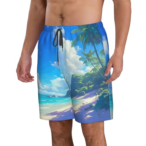 Beach and Palm Tree Print Mens Casual Shorts Drawstring Summer Beach Stretch Shorts Novelty Swimtrunks2