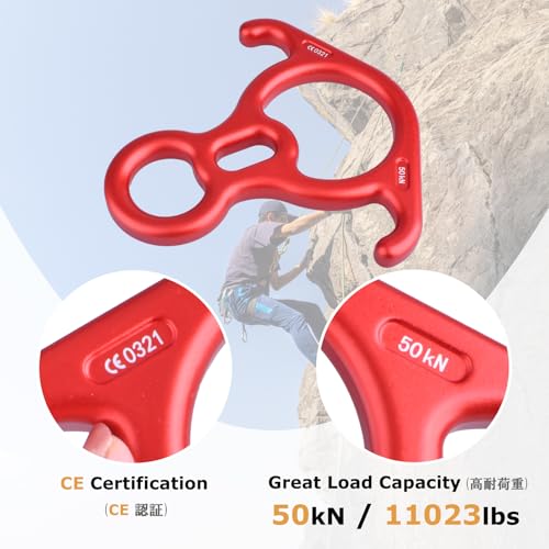 YEPJEB 50kN Rescue Figure 8 Descender Belay Device Large Bent-Ear Belaying and Rappelling Gear for Rock Climbing Peak Rescue (Black)
