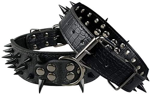 Izefia Dog Collar Black Sharp Spiked Studded Luxurious Padded Leather Collars for Medium Large Dogs - Image 3