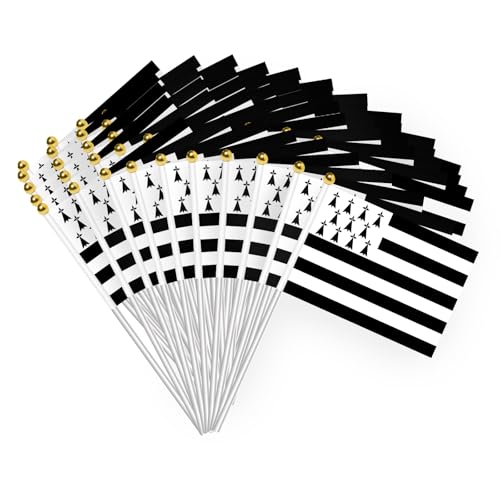 50pcs Drapeau Bretagne 14x21cm Petit Drapeau Ondulant Breton Mini Breton Flags Français Célébration Coupe du Monde Parade Supplies Match Cheer Waving Flag Garden Party Decoration