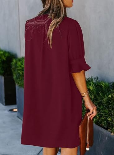 Image of QACOHU Summer Dresses for Women V Neck Ruffle Short Sleeve Casual Shift Dress