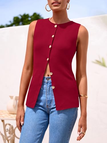 Image of PRETTYGARDEN Women's Sweater Vest Button Down Summer Tank Tops 2026 Sleeveless Knit Vests Fashion Business Casual Outfits