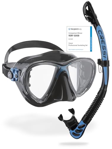 CRESSI Combo Big Eyes+Alpha UD Black/Blue - Kombo Set Maske Big Eyes Evo und Schnorchel Alpha UD, zum Tauchen und Snorkeln, Schwarz/Blau, Einheitsgröße, Erwachsene