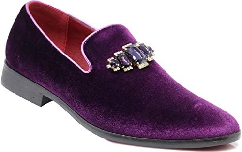 SPK32 Men's Vintage Plain Rhinestone Velvet Dress Loafers Slip On Shoes Classic Tuxedo Dress Shoes (13, Purple)