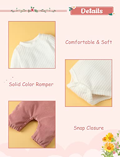 Frloony Newborn Baby Girl Clothes Solid Ribbed Long Sleeve Romper + Corduroy Overalls Pants Set Infant Girls Outfits 2Pcs (Pink, 0-3 Months) #TOP3