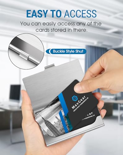 image for MaxGear Metal Business Card Holder for Men & Women, Professional Stain