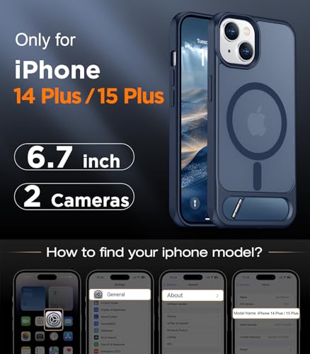 Image of Magnetic Compatible with iPhone 15 Plus Case & iPhone 14 Plus Case, [Built-in Invisible Kickstand][Compatible with MagSafe][Military Grade Shockproof] Slim Translucent Matte Phone Case 6.7 inch