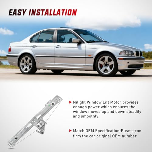 Image of Nilight 740-481 Rear Passenger Side Window Regulator, Compatible with 1999-2005 BMW E46 323i 328i 325i 325xi 330i 330xi (Sedan /Wagon Only), OE Replacement
