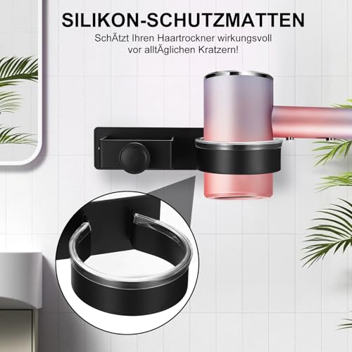Föhnhalter Wand Ohne Bohren, Föhn Halterung für Haartrockner und Glätteisen, Fön Halterung, Selbstklebend Föhn und Glätteisen Halterung Ohne Bohren Schwarz Haartrocknerhalter, Hotel Bad Fönhalterung