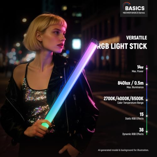 Image of NEEWER Basics 21 inch Magnetic RGB Light Wand, CRI95 Dimmable 14W LED Handheld Video Tube Lighting Stick with 51 RGB Modes, 4000mAh Battery for YouTube TikTok Recording Studio Photography Streaming, SL50