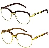 Elite WOOD Art Clear Lens Eyeglasses Unisex Vintage Fashion Aviator Sunglasses (2 PACK: Cherry Clear and Brown Clear)