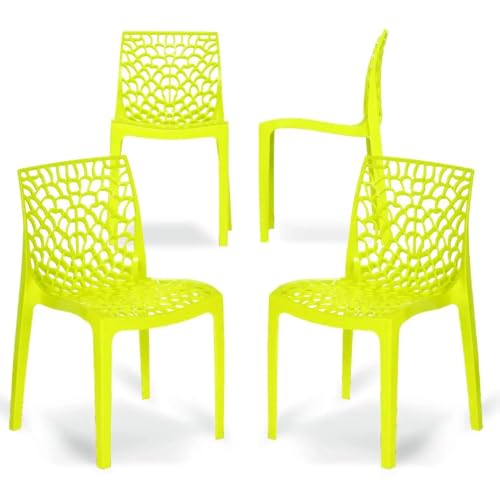 Image of activa Web Designer Plastic Chair for Home, Office and Restaurant and Cafe|Armless Chair for Dining Room| Heavy Duty Outdoor Plastic Chair | Designer Balcony Chair (Yellow, Set of 4)