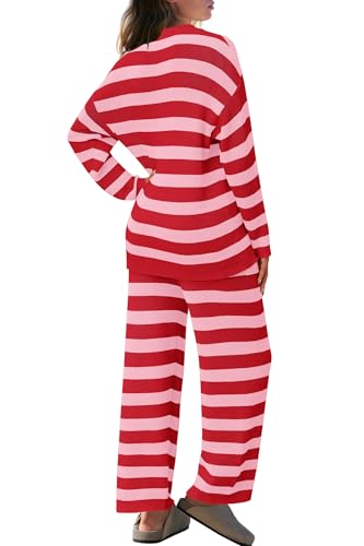 Image of SENSERISE Womens Striped Set Sweater Lounge Sets Matching Fall Outfits Long Sleeve Tops and Pants with Pockets