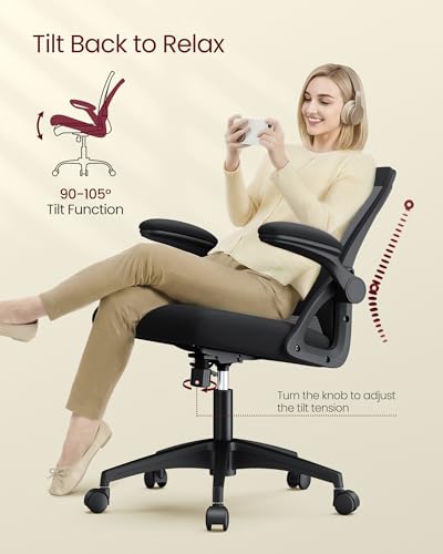Image of VASAGLE Ergonomic Mesh Office Chairs with Adjustable Lumbar Support, 90-105 Tilt Function, Wide Seat, Flip‑Up Armrests, Computer Desk Chairs for Home Office, Set of 2, Ink Black