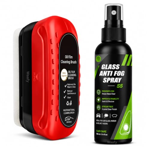 Image of Oil Film Cleaning Brush & Car Glass Cleaner Anti-Fog Spray | Windshield Defogger & Stain Remover for Interior & Exterior | Anti-Mist, Oil Stain Remover for Car Windows, Mirrors & Glass (Combo Pack)