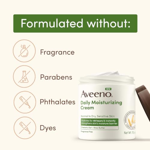 Aveeno Daily Moisturizing Cream for Normal, Dry, Sensitive Skin, 20 Oz - image 8