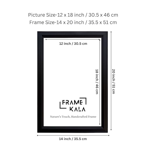 Image of Handcrafted Black Color Wooden Photo Frame, 12x18-inch Display for Artworks, Pictures, Photos, Wall Frame, Home, and Office Decor - A3 Size Display