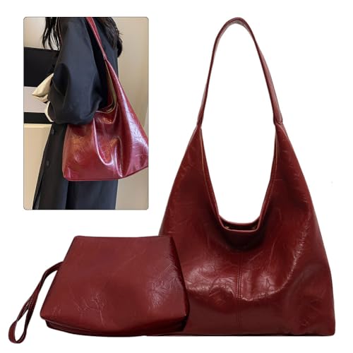 Image of Women Vintage Hobo Bag Casual PU Leather Shoulder Bag Large Capacity Retro Tote Handbag Soft Underarm Bag Daily Dat