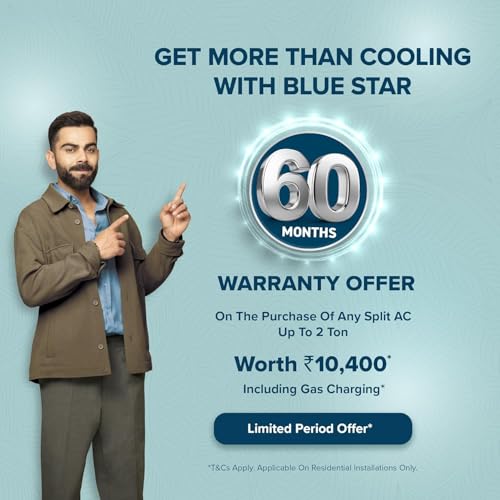 Image of Blue Star 1.5 Ton 3 Star Inverter Split AC (Copper, 5 in 1 Convertible Cooling, 4-Way Swing, Turbo Cool, PM2.5 &Anti-Microbial Filter, 2026 Model, IA318VXU, White)