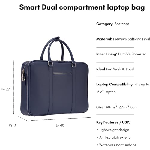 Image of Dash Designs Premium Laptop Bag 15.6 Inch for Men | Saffiano PU Office Messenger Briefcase | Water Resistant Anti-Scratch Business Bag | Lightweight Shoulder Bag for Work Travel
