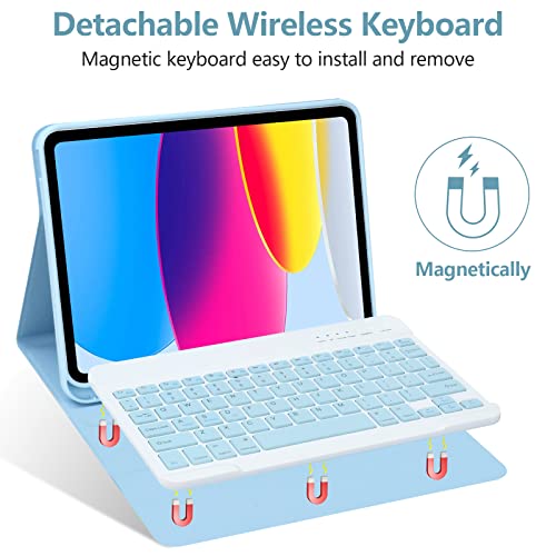 Keyboard Case For Ipad 10Th Generation 10.9" 2022, Ipad 10Th Detachable Bluetooth Keyboard Protect Cover With Pencil Holder, Rechargeable Keyboard For Ipad 10Th Gen 2022 Modle: A2696/A2757/A2777 #TOP4