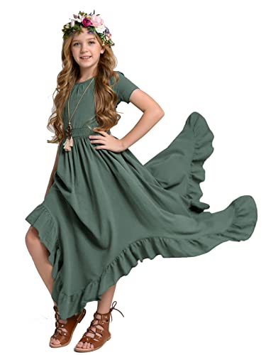 Moagis Girls Kids Flower Girl Dresses Size 6 Backless Long Boho Maxi Dress For Party Fall Agave cover
