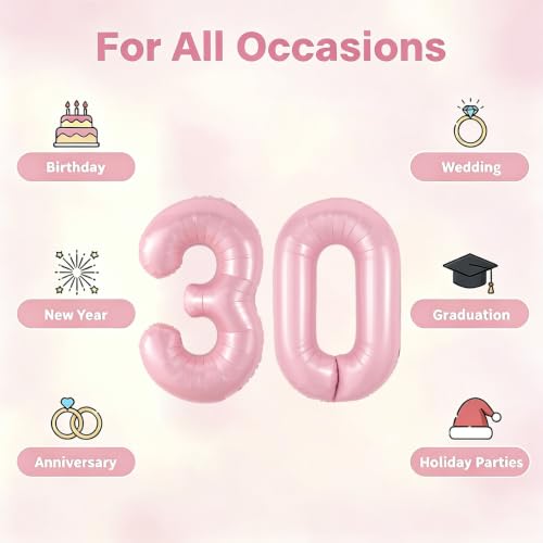Image of Number Balloons Pink Party Balloon - Giant Number 30 Balloon, 40 Inch Large Balloon, Birthday Decorations for Women, Birthday Balloon for Anniversary Baby Shower Princess Party Decorations