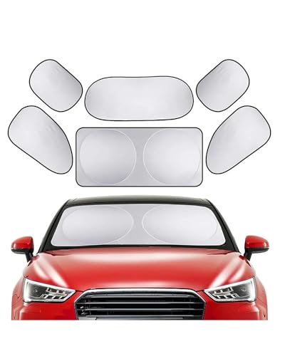 Parasol Ventana Lateral Coche Accesorios para Parasol de Coche, Juego de Seis Piezas, protección UV, Aislamiento térmico, Cubiertas para Parabrisas Delantero, Montaje con Ventosa Tapa Sol Coche