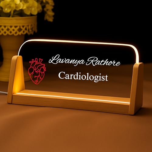Image of Designation, Personalised LED Name Gifts, 3D Illusion Lamp Gift for Doctor,Teacher Office Laser Cut Material Acrylic Transparent (Cardiologist Table Lamp)