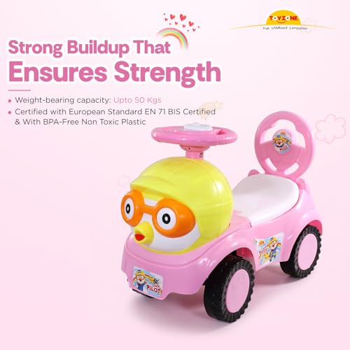 Image of Toy Zone Duck Pilot Baby Ride on Car for Kids, Toddlers Push Ride Baby Kids Car with Backrest, Push Ride on Toy with Music, Under Seat Storage, 2 to 5 Years (Pink)