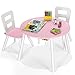 GOPLUS Ensemble de Table et de Chaises pour Enfants en MDF avec Rangement Central en Maille pour Collation et Devoirs, 1 Table et 2 Chaises pour Enfants Bébés,pour Activités d'Etude (Rose)