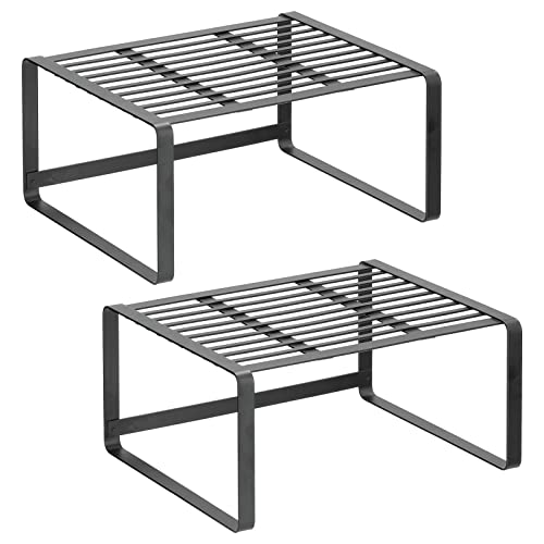 Mdesign Metal Kitchen Shelf Organizer Rack - Stacker Storage Risers For Cabinet, Counter, Cupboard, Or Pantry, Holder Stand For Plates, Dishes, Cups, Bowl, And Glasses - 2 Pack - Matte Black #TOP6