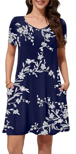 Image of WEACZZY Summer Dresses for Women 2026 V-Neck Casual T Shirt Dress Loose Short Sleeve Flowy Dresses with Pockets