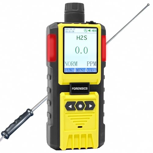 Hydrogen Sulfide Analyzer by Forensics | USA NIST Traceable Calibration | H2S Monitor | Computer Data Logging | Built-in Pump & 4ft Probe | 0.1ppm Resolution |
