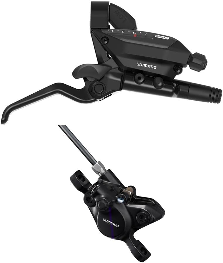 SHIMANO ST-EF515 EZ Fire Plus 7-Speed Shift/Brake Lever with BR-MT200 Hydraulic Disc Caliper - Right/Rear, Ergonomic, Easy Setup, Entry-Level MTB Cycling
