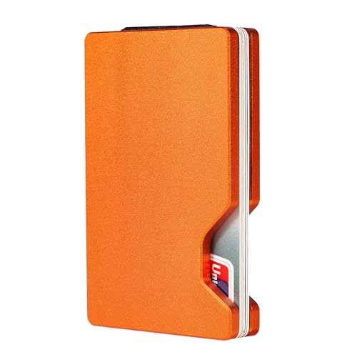 Image of Minimalist Carbon Fiber Wallet for Men, Money Clip Cash Strap Wallet, RFID Blocking Metal Wallet Aluminum Card Holder,Front Pocket Wallet(Matte Orange)
