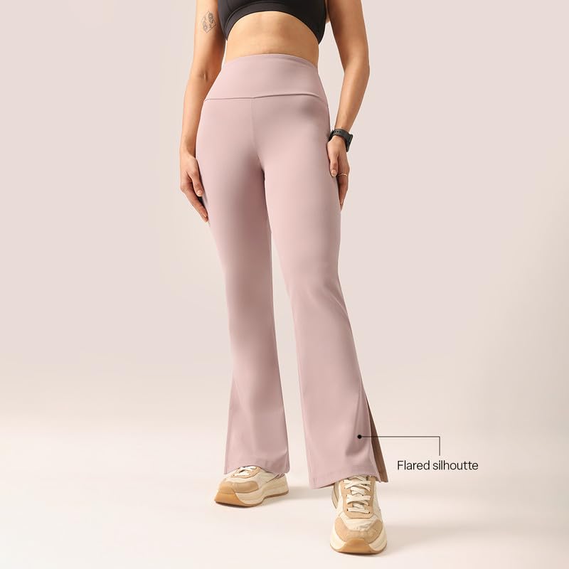 Image of BlissClub Women's Comfort Fit Mid Rise Ultimate Slit Flare Pants - Lite Tall |Above 5'5 | Stylish Slits | Stretchy | Comfortable | Back Pocket