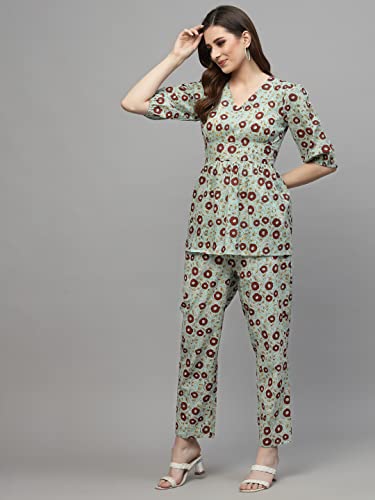 Image of Stylum Women's Self Woven Kantha Cotton Kurti Pant Set