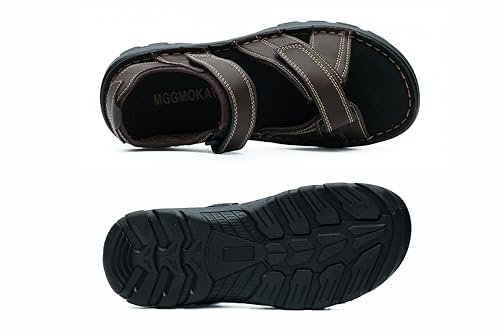 MGGMOKAY Men's Athletic Sandals Leather Outdoor Sandals Open Toe Hiking Sandals with Adjust Strap2