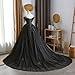 PFTFB Women's Puffy Tulle Off the Shoulder Wedding Dresses 2024 Off Shoulder Black Lace Wedding Gowns for Bride with Train Plus Size 18
