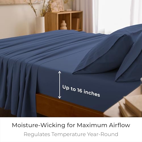 Image of Mellanni Full Sheets Set - 4 PC Iconic Collection Bedding | Hotel Luxury, Extra Soft, Cooling Bed Sheets - Wrinkle, Fade, Stain Resistant (Full, Blue Nova)