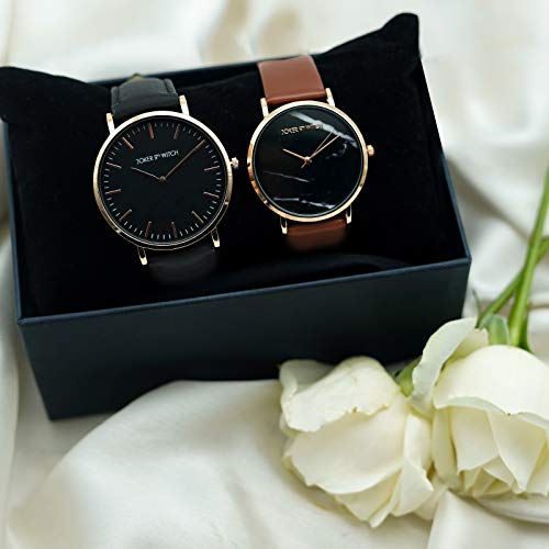 Image of Joker & Witch Faux Leather Unisex Katnis & Peeta Couple Analog Watch Gift Set For Men And Women, Dial Black