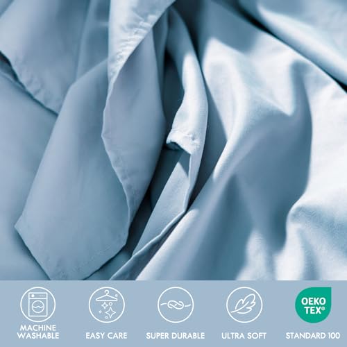 Image of ClevaHome Queen Size Sheets - 6 Piece Fitted Bed Sheet Set, Chambray Blue