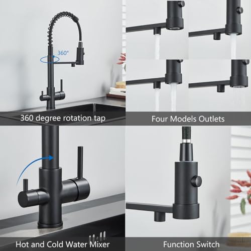 Robinets de cuisine bec filtre noir avec mitigeur orientable