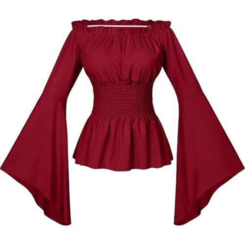 Disfraz de hadas medieval para mujer, disfraz de cosplay medieval, color puro, restaura viejos caminos plisados, vestido de cintura plisada, vestido de Bakugou Katsuki Cosplay, rojo, XL