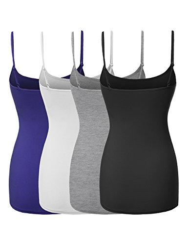 Made by Emma Basic Solid Long Length Adjustable Spaghetti Strap Tank Top Black/White/Hgrey/Royalty 2XL